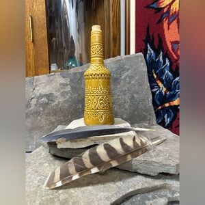 Vintage Embossed Yellow Bottle/ Vase